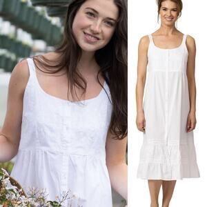 The 1 For U White Ruby Nightgown Vintage Style Embroidery Cotton Nightdress Midi